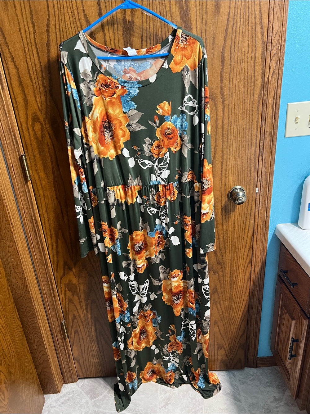Glitz Olive Green Maxi Dress with Orange and Blue Floral Print